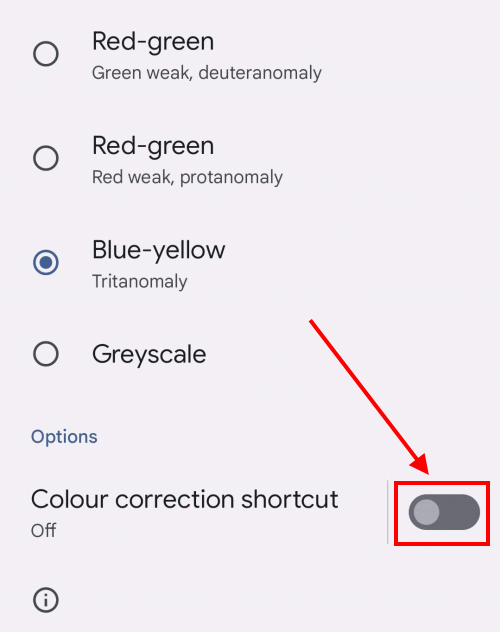 Tap Colour correction shortcut